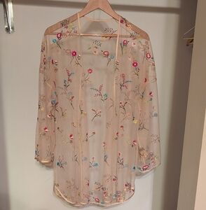 Sheer Floral Embroidered Kimono